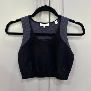 Vince Black & Navy Multi Stitch Sweater Crop Top Scoop Neck Top Sz M/L